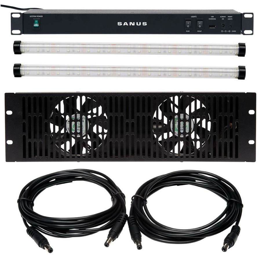 Racks And Furniture SANUS | Ecosystem Bundle Includes: Multi-Volt Power Supply, 3U Ultra Quiet Fan, Work Light (2), 6' Power Wire (2)