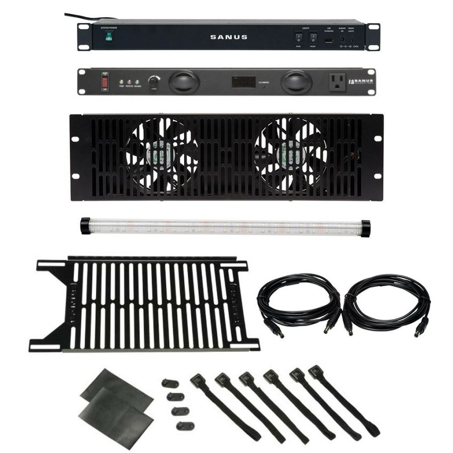 Racks And Furniture SANUS | Ecosystem Bundle Includes: Multi-Volt Power Supply, Power Conditioner With Surge Protection & Lights, 3U Ultra Quiet Fan, Small Part Panel, Work Light, And 9' Power Wire (2)