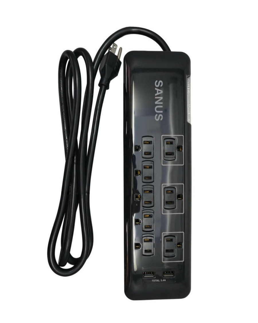 Mounts And Accessories SANUS | Surge Protected Power Strip With 8 Outlets And 2 Usb Ports