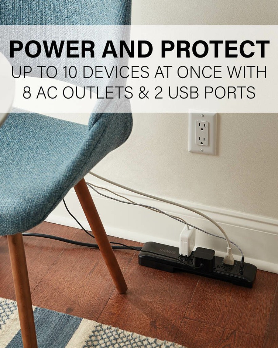 Mounts And Accessories SANUS | Surge Protected Power Strip With 8 Outlets And 2 Usb Ports